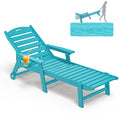 Plawdlik Oversized Patio Chaise Lounge, 5 Positions Adjustable HDPE Outdoor Lounge Chair with Rolling Wheels & Cup Holder,All-Weather for Poolside, Beach, Garden - Aruba Blue