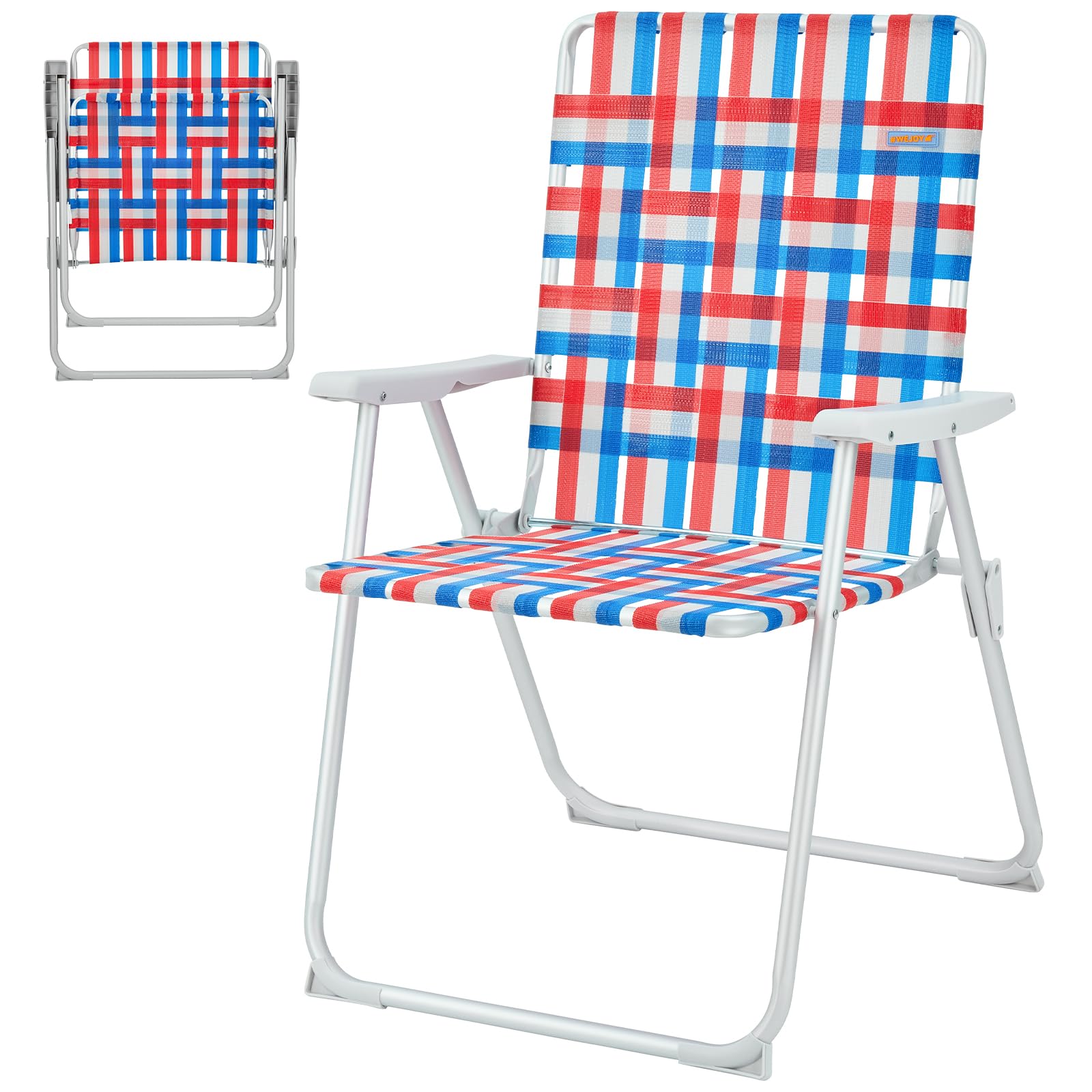 #WEJOY Folding Beach Chair for Adults, Lightweight Beach Chair with Shoulder Straps, High Back Camping Chairs with Hard Armrest, Supports 300lbs for Outdoor Lawn Concert