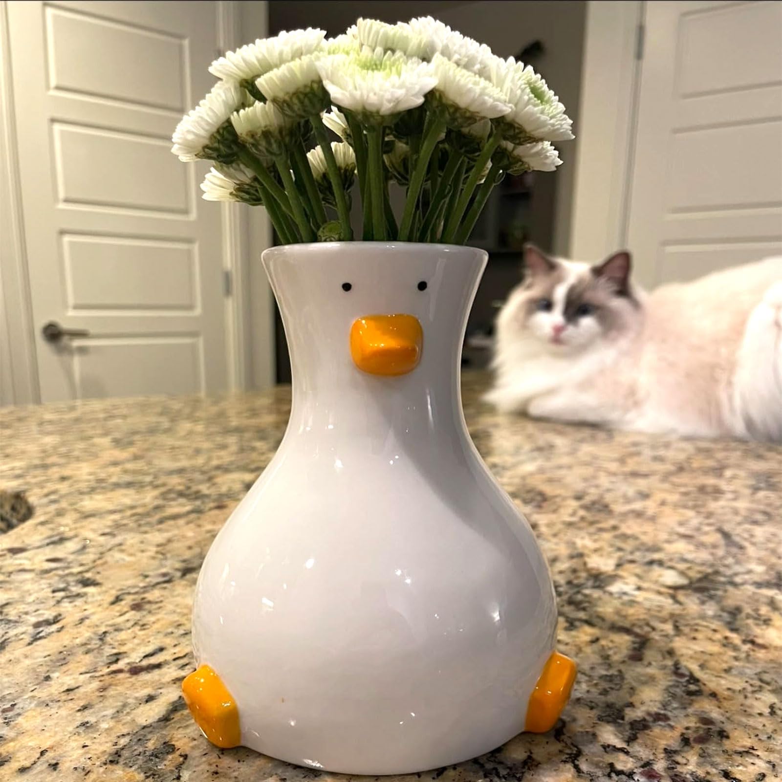 MOUGIGI Unique Ceramic Vase, Cute Boho Decor, Small Cream Vase for Dried Flowers or Single Bud - Sun and Moon Face Design