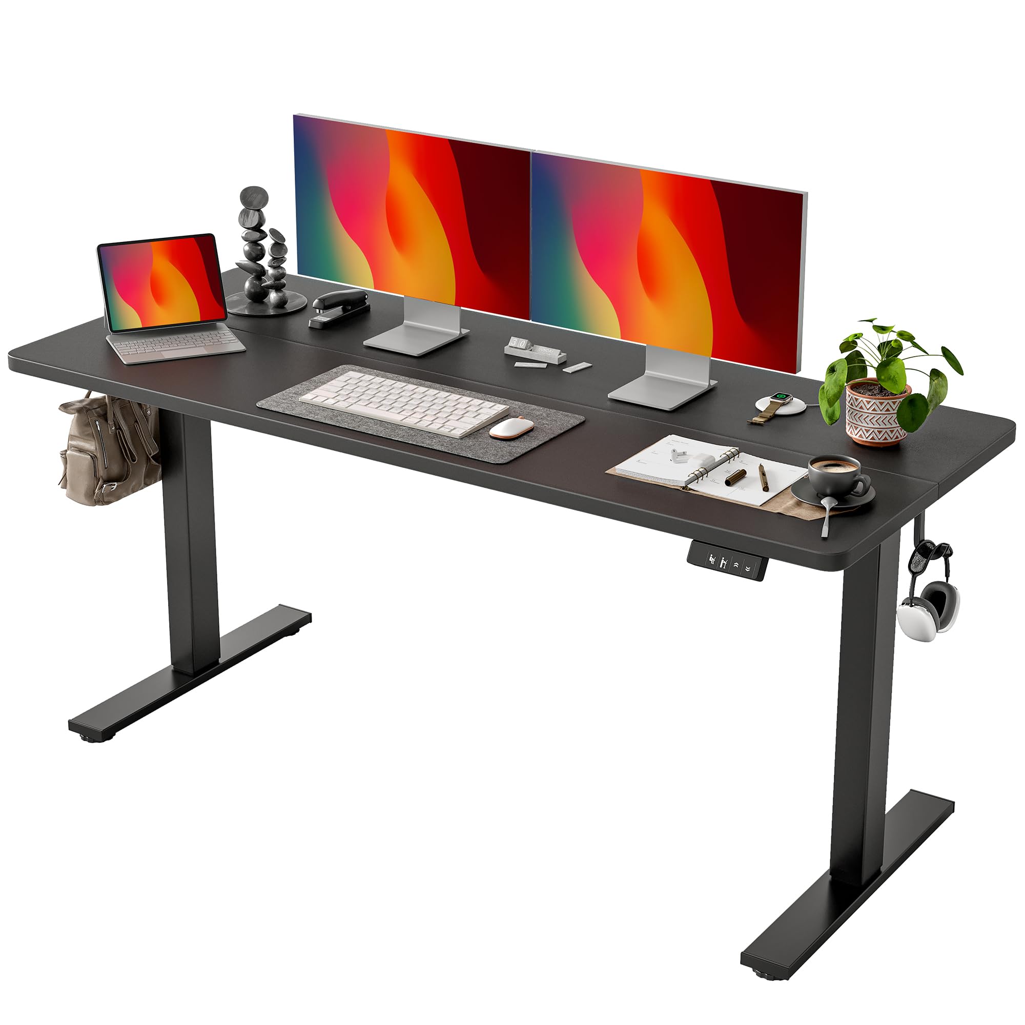 TIQLAB Electric Height Adjustable Standing Desk 47.2×23.6 inch, Sit Stand Desk with Splice Board, Memory Controller, White Frame & Maple Top Computer Workstation for Home Office