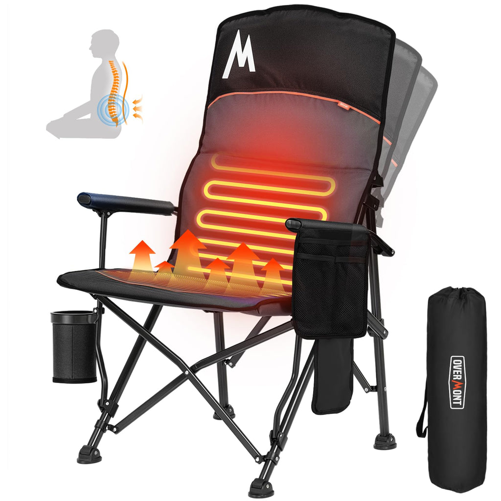 Overmont Camping Chair with Lumbar Support for Adults - Oversized with High Back Supports 450 LBS - Heavy Duty Folding Chair Portable for Outdoor Lawn Patio Balcony with Patent No.: US D1.028.543 S