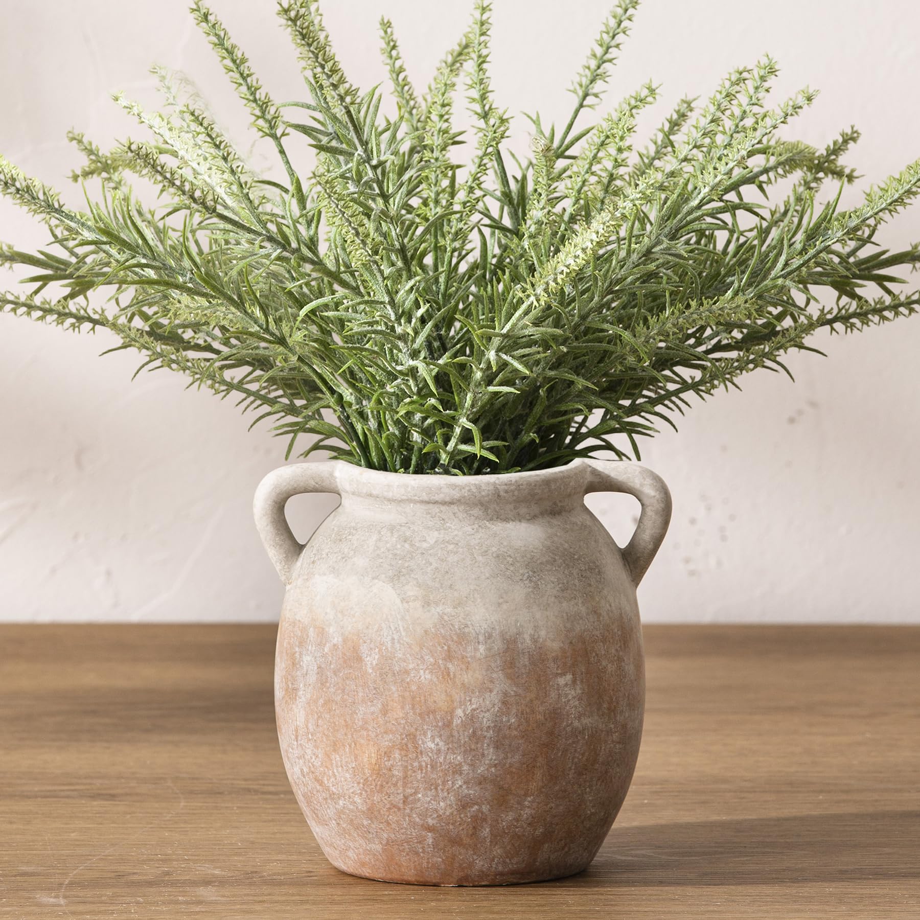Dobbyby Ceramic Flower Vase 7.6 inch Farmhouse Rustic Vase Decorative Pottery Terracotta Vases for Home Decor Table Mantle Fireplace Living Room Bathroom Wedding Centerpiece (Whitewashed)