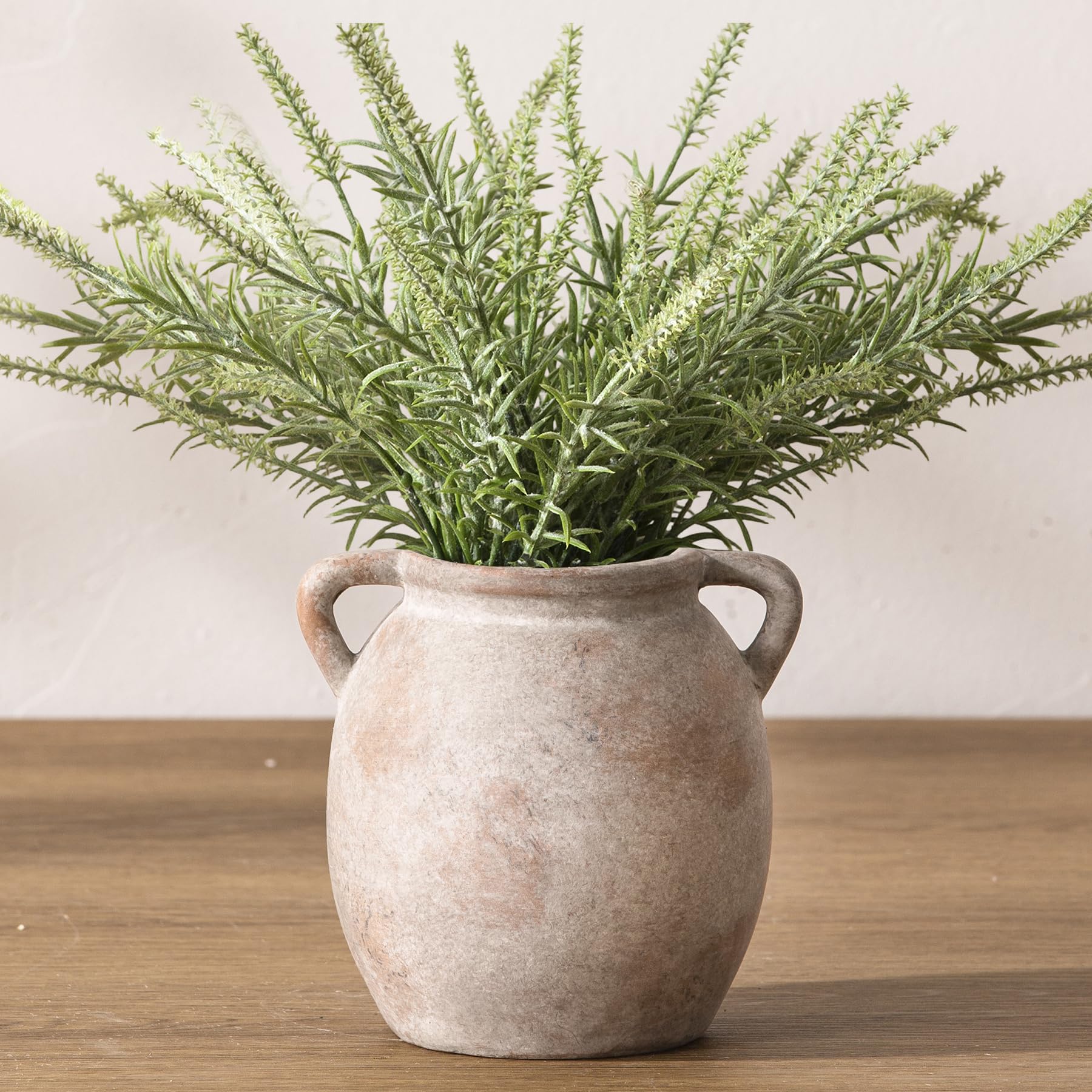 Dobbyby Ceramic Flower Vase 7.6 inch Farmhouse Rustic Vase Decorative Pottery Terracotta Vases for Home Decor Table Mantle Fireplace Living Room Bathroom Wedding Centerpiece (Whitewashed)