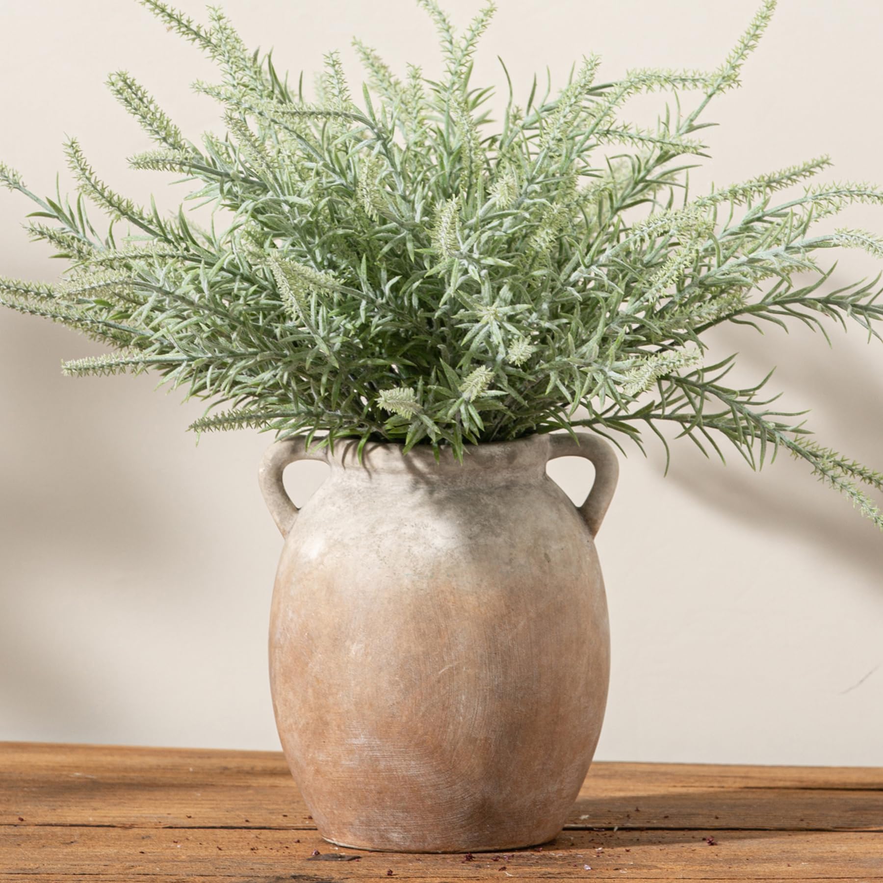 Dobbyby Ceramic Flower Vase 7.6 inch Farmhouse Rustic Vase Decorative Pottery Terracotta Vases for Home Decor Table Mantle Fireplace Living Room Bathroom Wedding Centerpiece (Whitewashed)