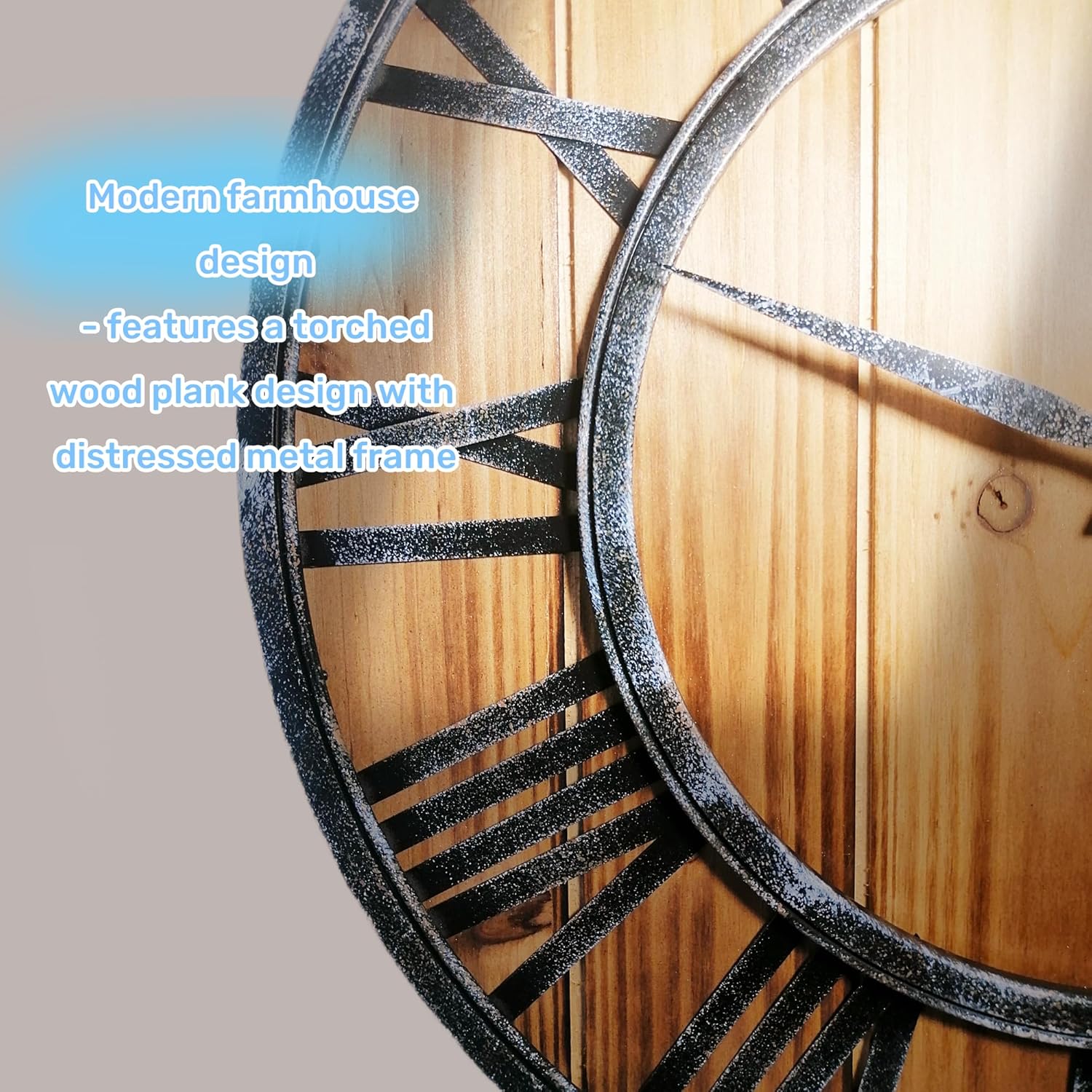 Evursua 20 Inch Large Metal&Wood Wall Clocks Modern Rustic Blend Farmhouse Clocks Distressed Real Wood Handmade Clock for Living Room Decor Home Wall Hanging Accessories Oversized