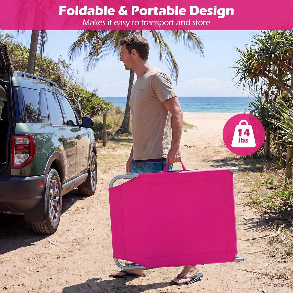 COSTWAY Tanning Chair with Face Hole, Folding Beach Lounge Chair with 4-Position Adjustable Backrest, Pillow & Side Pocket, Foldable Chaise Lounge Chair Outdoor for Sunbathing, Camping (1, Pink)