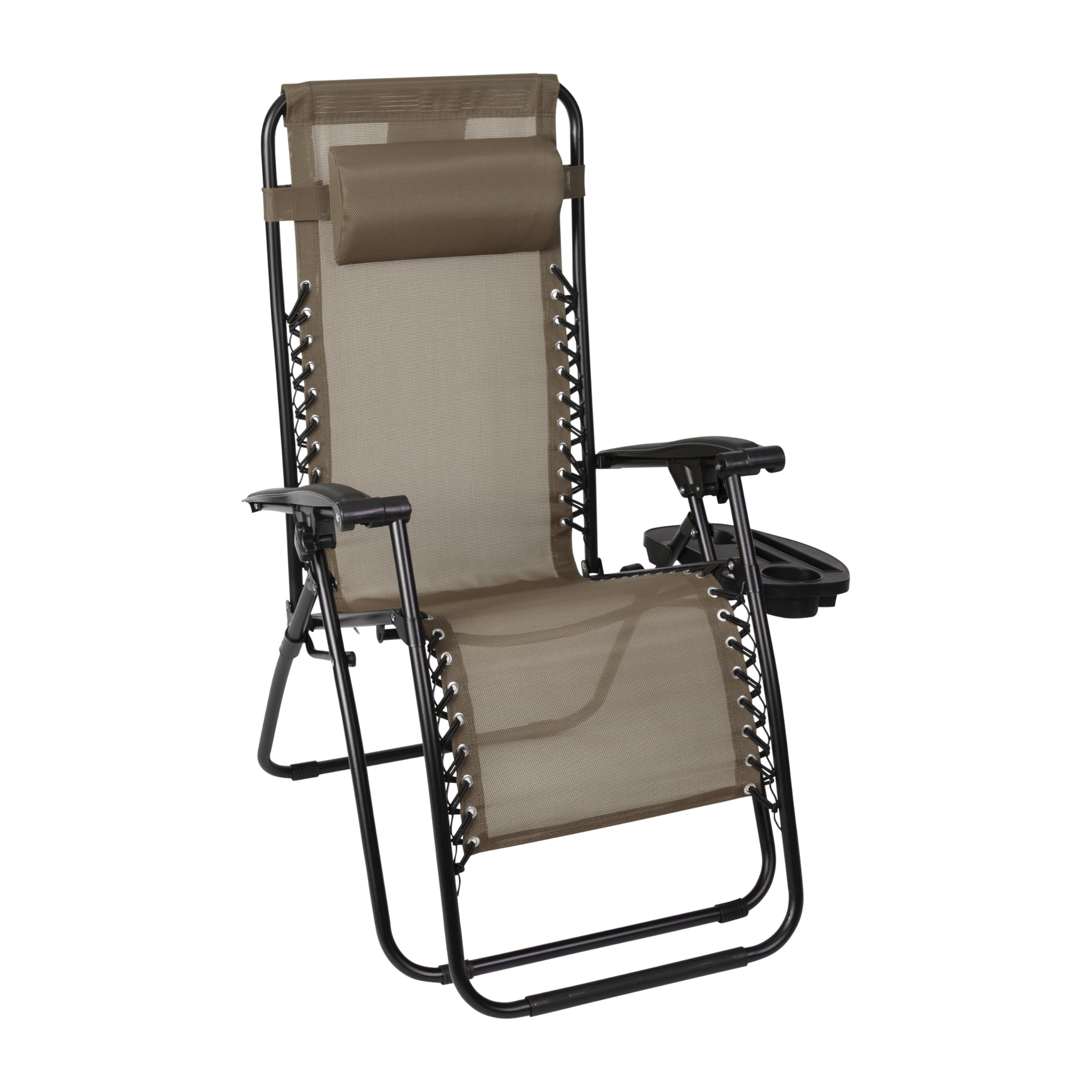 Flash Furniture Celestial Adjustable Folding Mesh Zero Gravity Reclining Lounge Chair with Pillow and Cup Holder Tray in Black, Set of 2