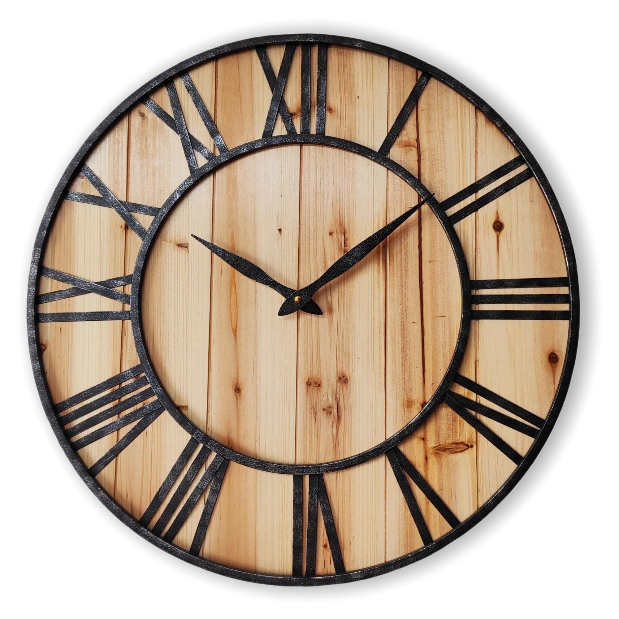Evursua 20 Inch Large Metal&Wood Wall Clocks Modern Rustic Blend Farmhouse Clocks Distressed Real Wood Handmade Clock for Living Room Decor Home Wall Hanging Accessories Oversized