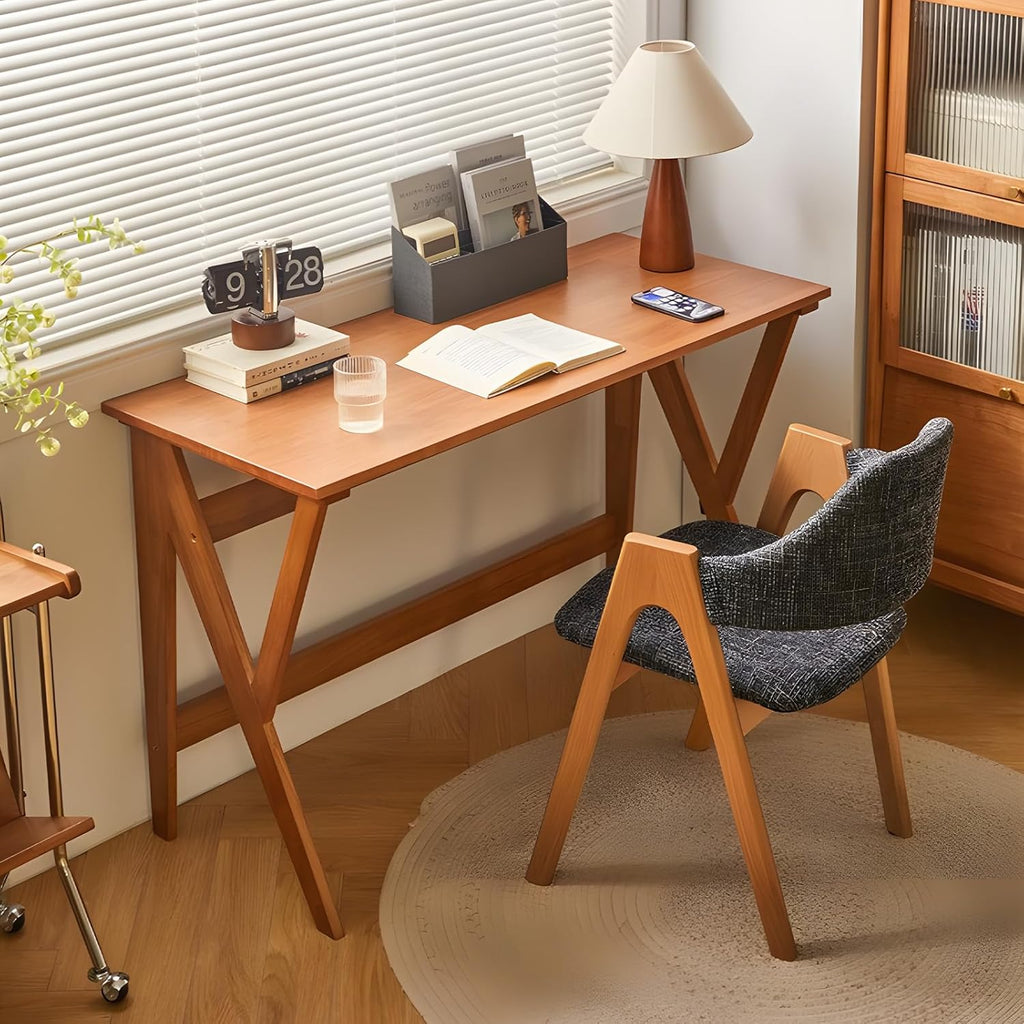 Mid Century Modern Desk, Spacious Solid Wood Writing Desk, Minimalist with K-Shaped Legs, Home Office Desk, 29.5 H x 47.2 W x 19.7 D Inches(Natural)