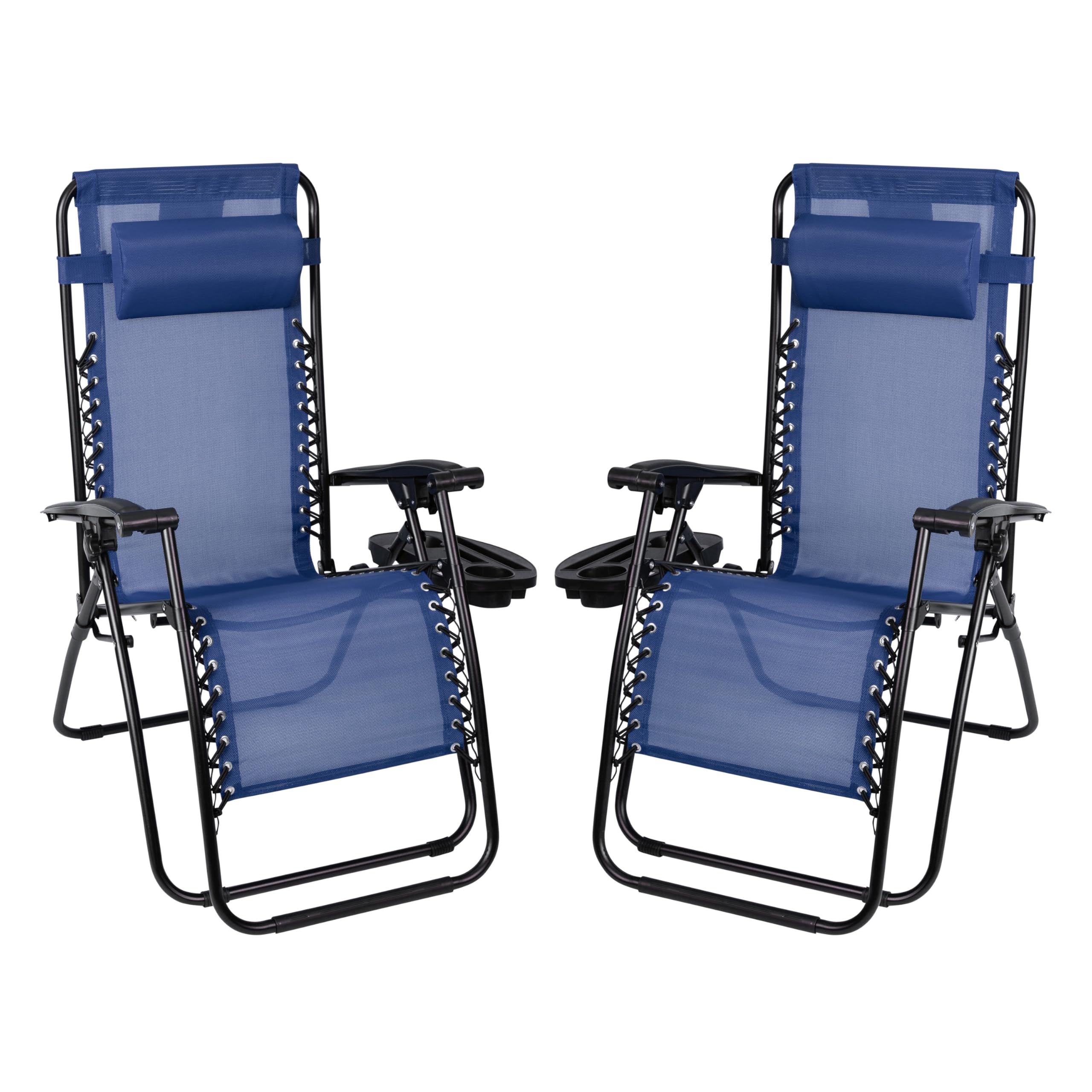 Flash Furniture Celestial Adjustable Folding Mesh Zero Gravity Reclining Lounge Chair with Pillow and Cup Holder Tray in Black, Set of 2