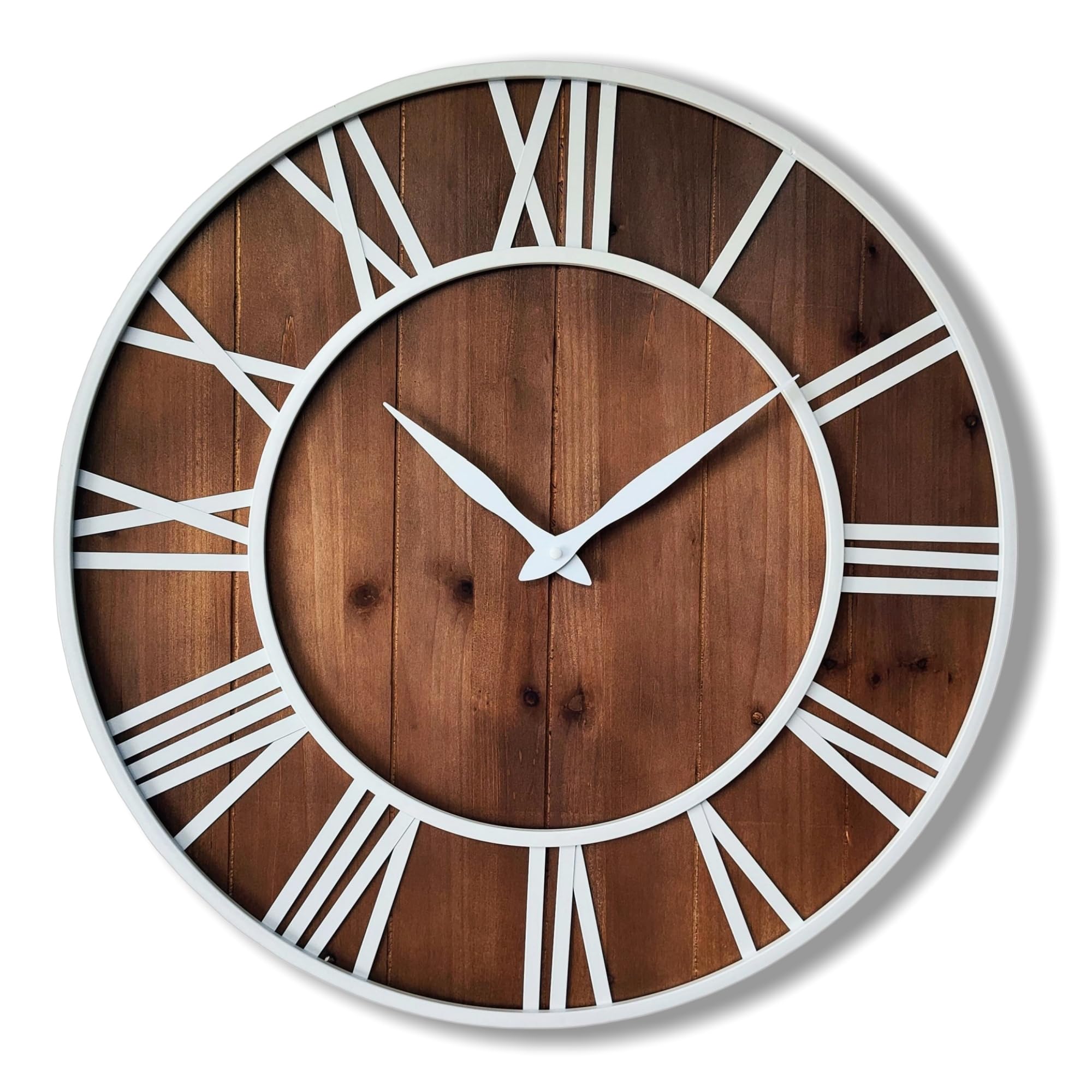 Evursua 20 Inch Large Metal&Wood Wall Clocks Modern Rustic Blend Farmhouse Clocks Distressed Real Wood Handmade Clock for Living Room Decor Home Wall Hanging Accessories Oversized