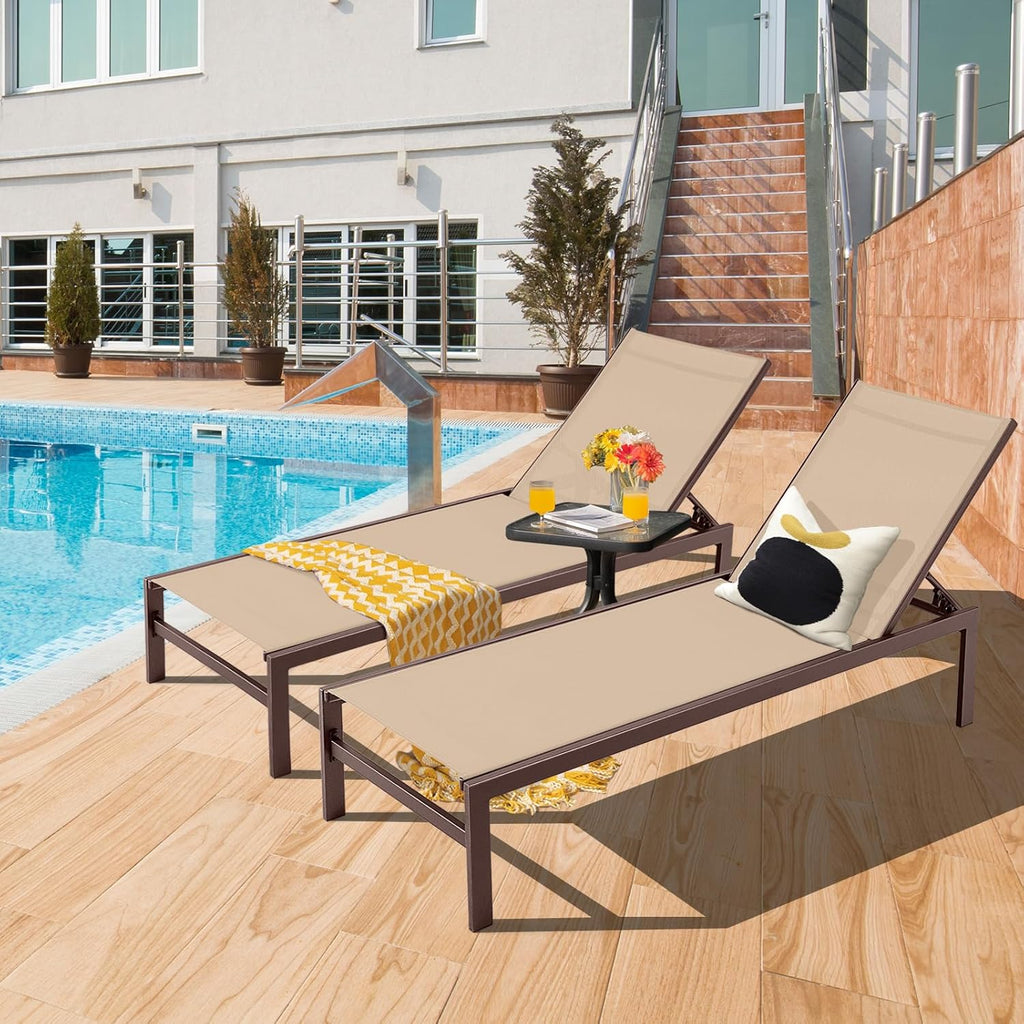 Tangkula Aluminum Lounge Chair Outdoor, Patio Adjustable Chaise Lounge with 6-Position Backrest, Aluminum Frame, Breathable Fabric, Lightweight Recliner Pool Chairs for Poolside, Backyard (1, Brown)