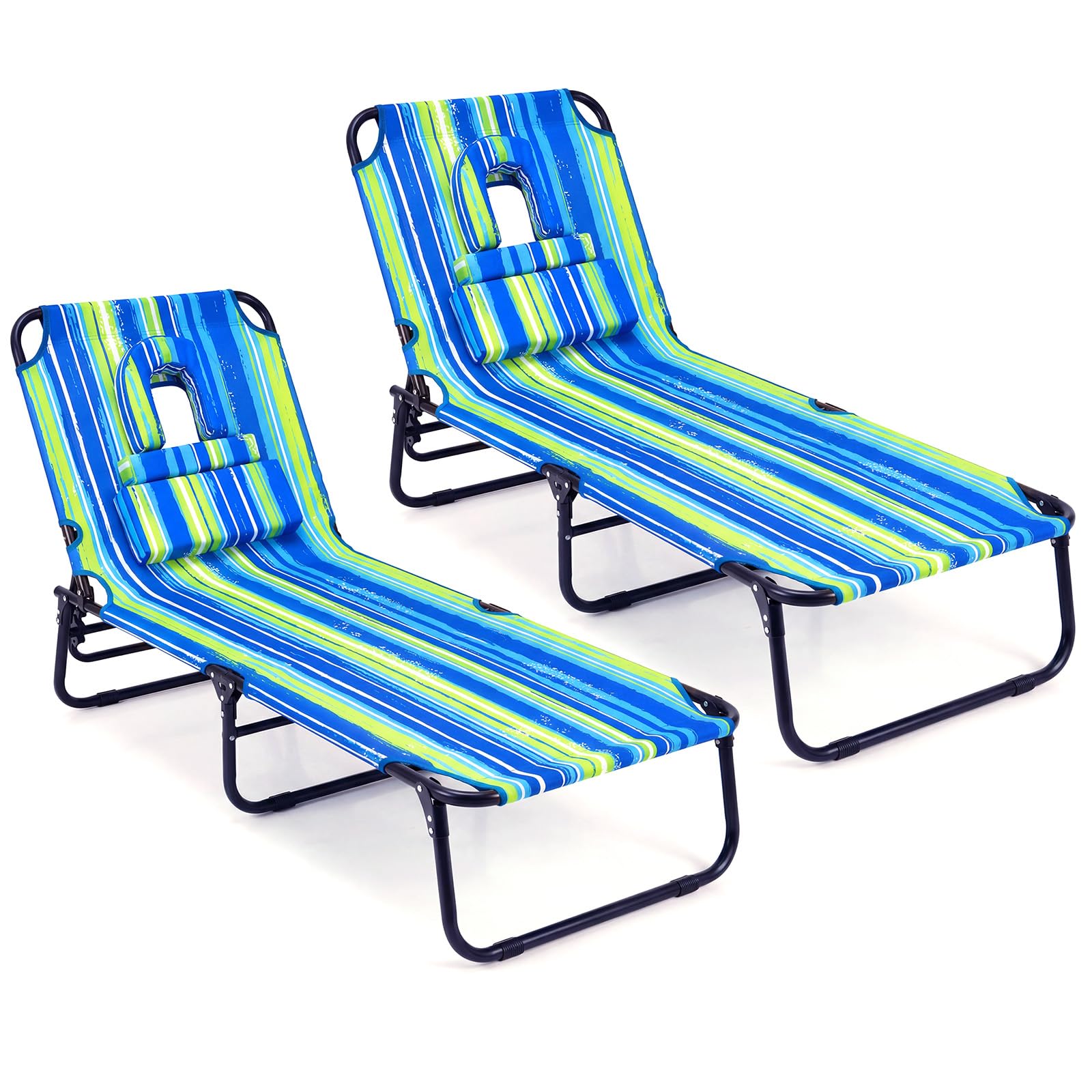 GYMAX Tanning Chair, Folding Lounge Chairs with Face Hole & Cover, Removable Pillow Carry Handle, Portable Compact Outdoor Layout Recliner for Beach, Poolside, Lawn, Patio, Camping (Red,1)