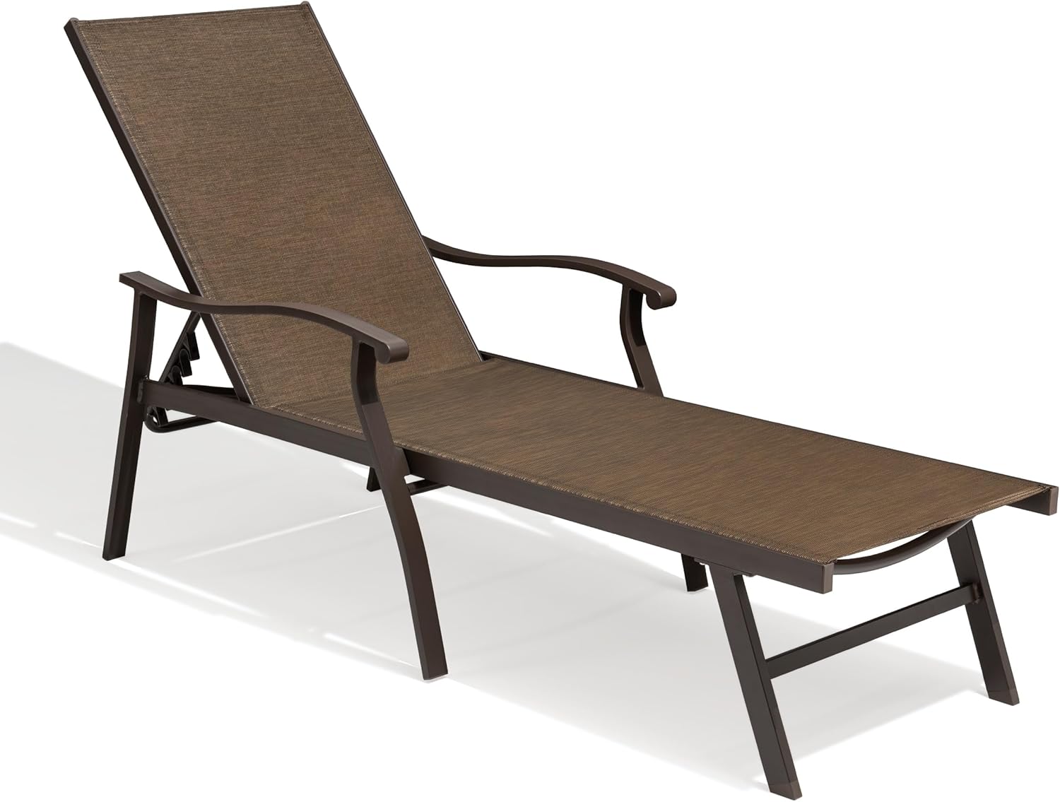 Crestlive Products Chaise Lounge Chair Outdoor with Armrest, Pool Lounge Chairs, Aluminum with Adjustable 5 Backrest for Patio, Poolside, Yard, Deck, Backyard (Brown)