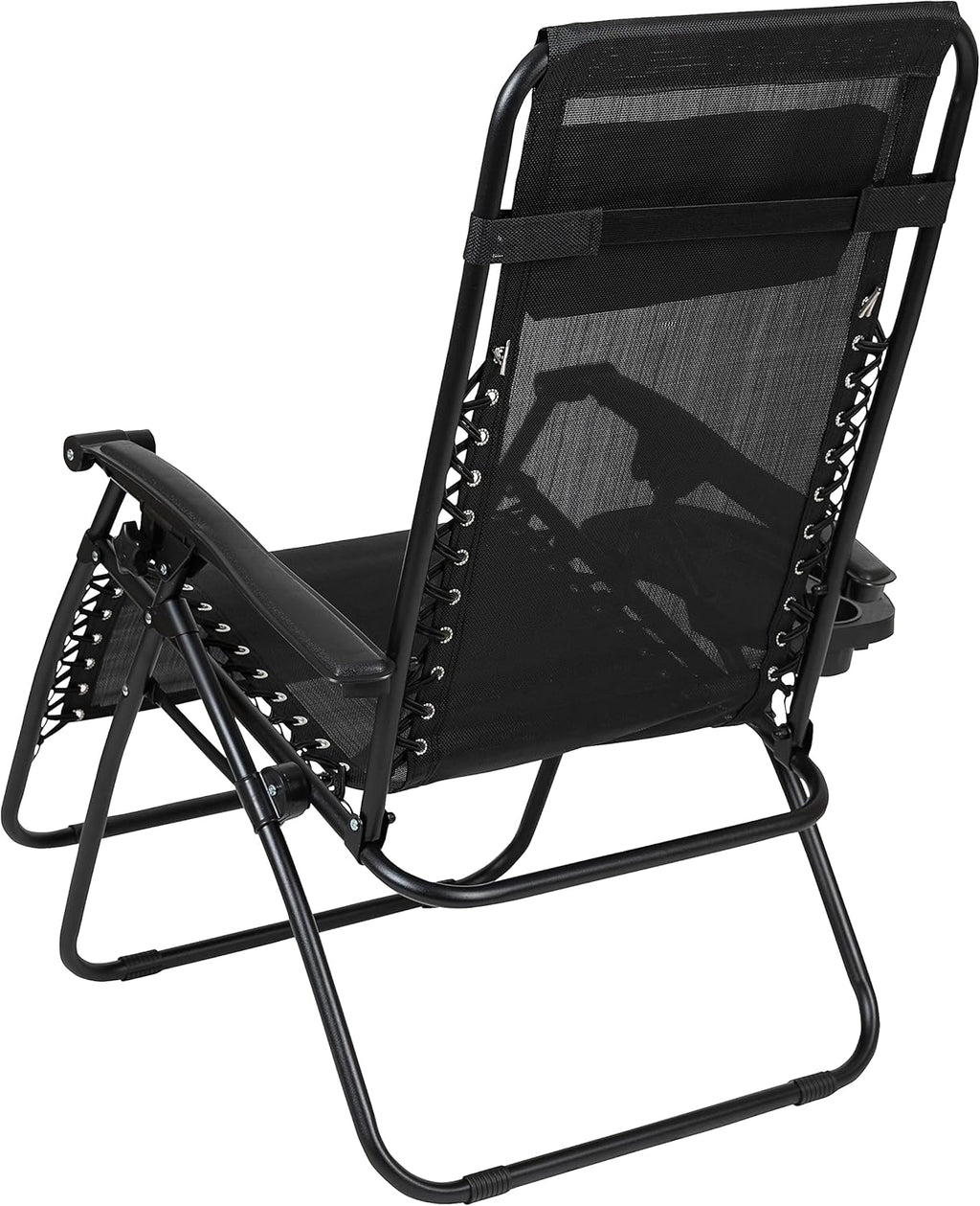 Flash Furniture Celestial Adjustable Folding Mesh Zero Gravity Reclining Lounge Chair with Pillow and Cup Holder Tray in Black, Set of 2