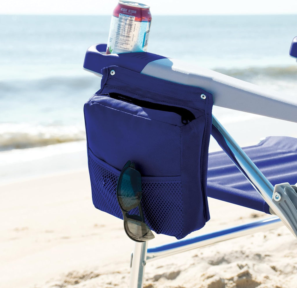 Tommy Bahama 4-Position Face-Opening Read Through Lounger with Ottoman, Portable Folding Beach Chair, Navy