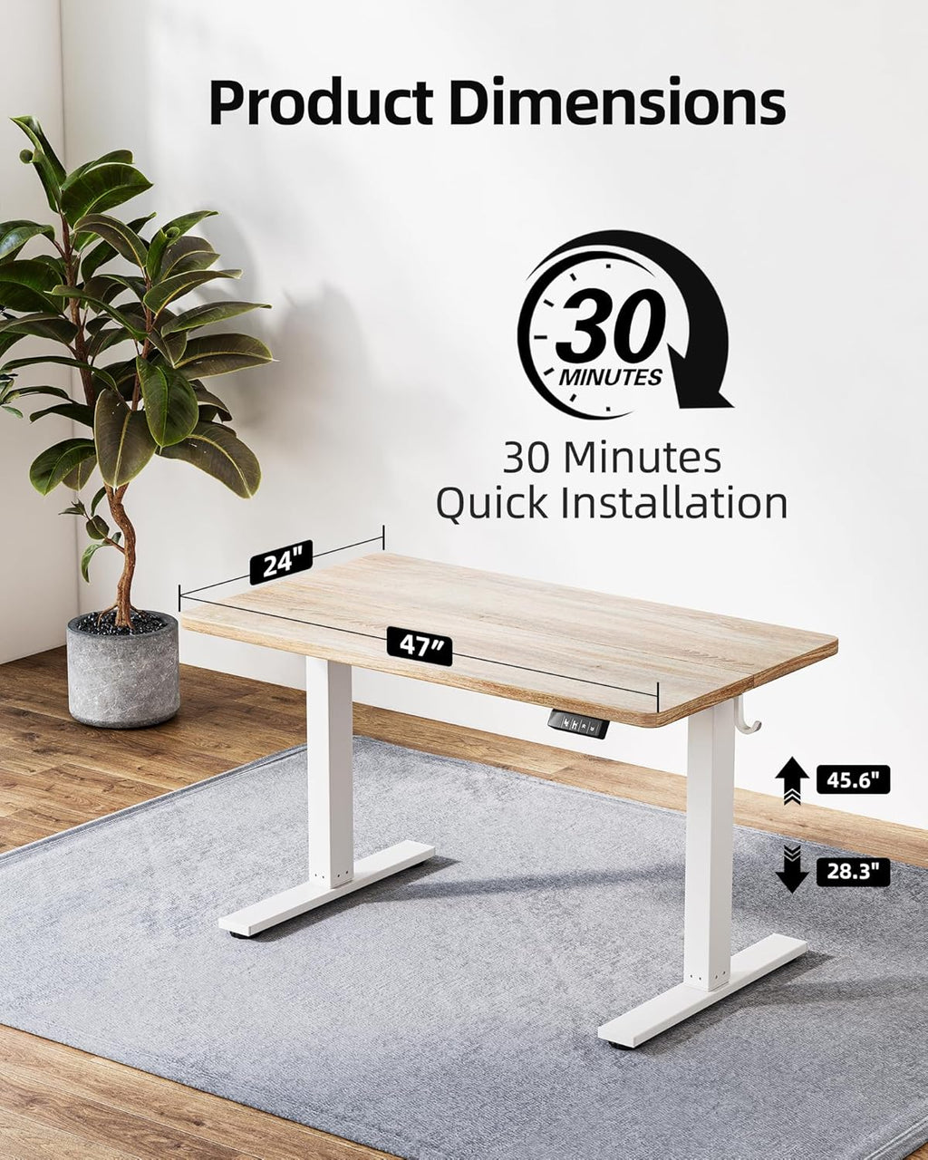 TIQLAB Electric Height Adjustable Standing Desk 47.2×23.6 inch, Sit Stand Desk with Splice Board, Memory Controller, White Frame & Maple Top Computer Workstation for Home Office