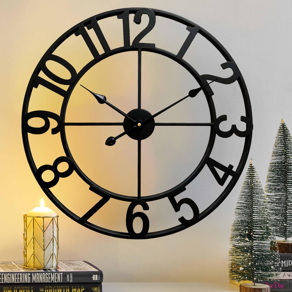CLXEAST Silent 24 Inch Wall Clocks for Living Room Decor, Large Black Metal Roman Numeral Wall Clocks for Modern Farmhouse Home Decor,House Warming Gifts New Home